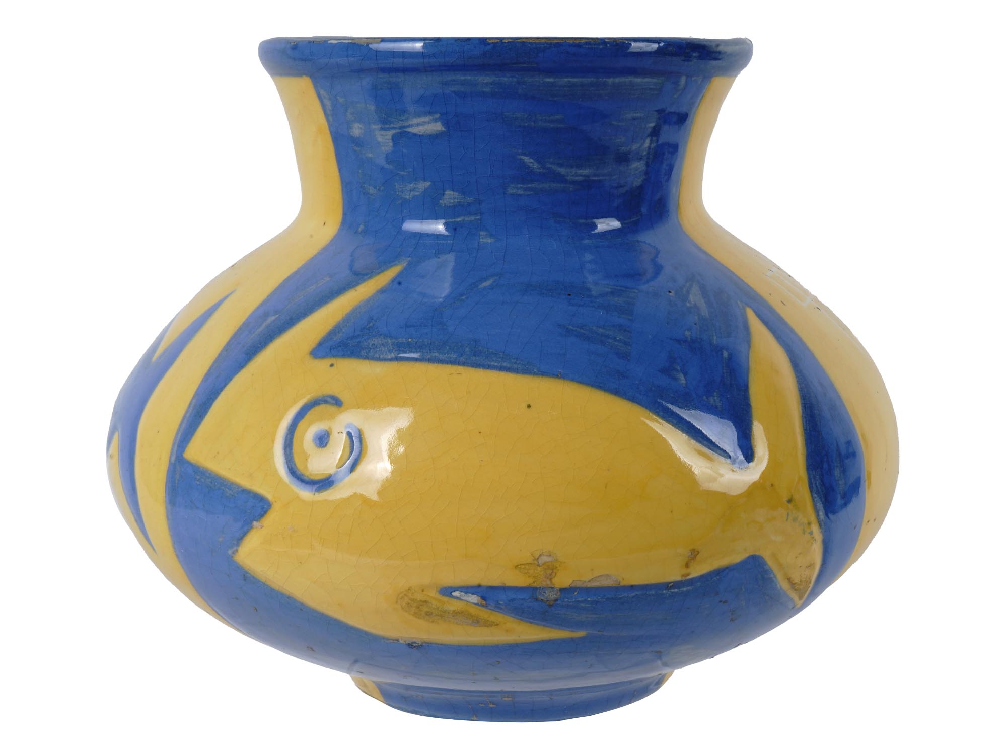 BLUE AND YELLOW GLAZED VASE AFTER PABLO PICASSO PIC-1